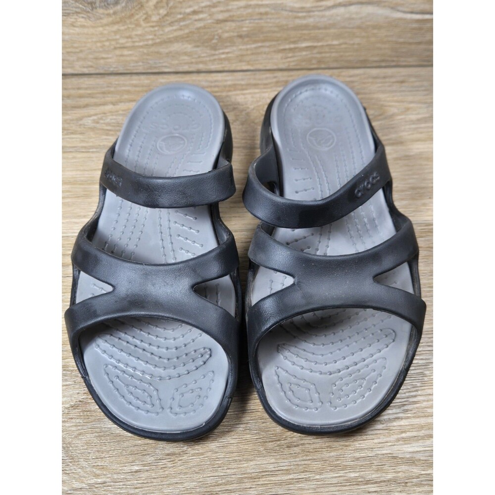 Meleen Slip On Slide Sandals Black Synthetic Croslite Women's 7 Crocs Summer